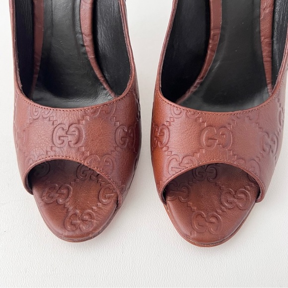 GUCCI | Vintage Guccissima GG Logo Brown Leather Peep Toe High Heel Pumps EU 37 - Picture 5 of 13